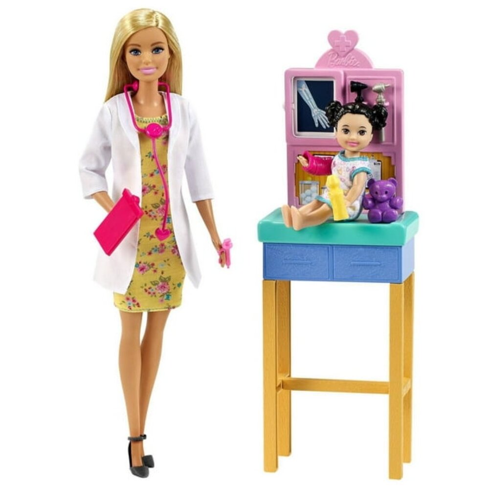 New in Box-Barbie Pediatrician Blonde Doctor w/Patient Doll  and Accessories